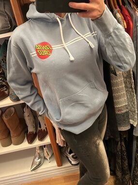 Santa Cruz Skateboards Light Blue Crewneck Hoodie with Retro Logo